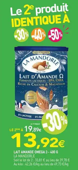 naturéO Lait amande oméga 3 la mandorle - 400 g offre