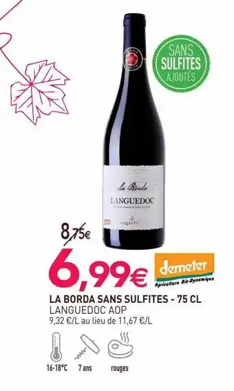 naturéO La borda sans sulfites languedoc aop - 75 cl offre