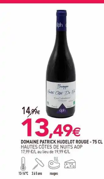 naturéO Domaine patrick hudelot rouge hautes côtes de nuits aop - 75cl offre
