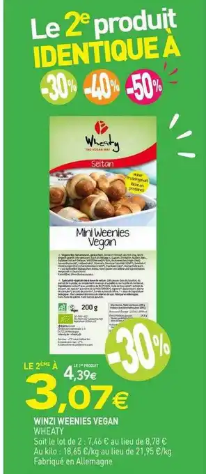naturéO Winzi weenies vegan wheaty offre