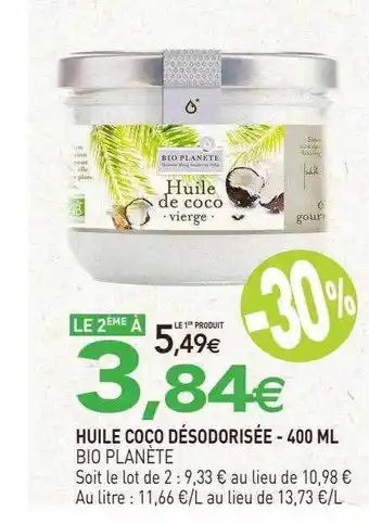 naturéO Huile coco désodorisée bio planete - 400ml offre