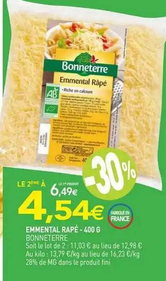 naturéO Emmental râpé bonneterre - 400 g offre