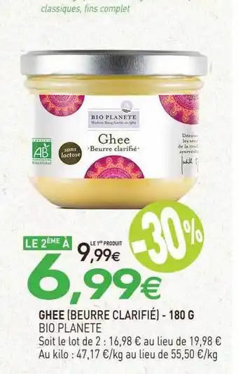 naturéO Ghee (beurre clarifié) bio planete - 180 g offre