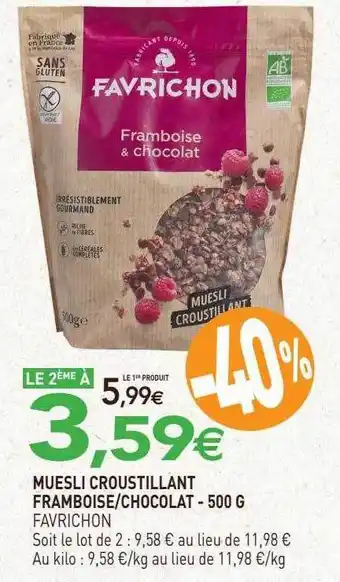 naturéO Muesli croustillant framboise-chocolat favrichon - 500 g offre