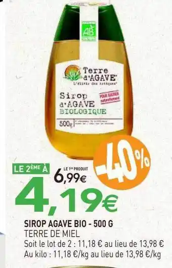 naturéO Sirop agave bio terre de miel - 500 g offre