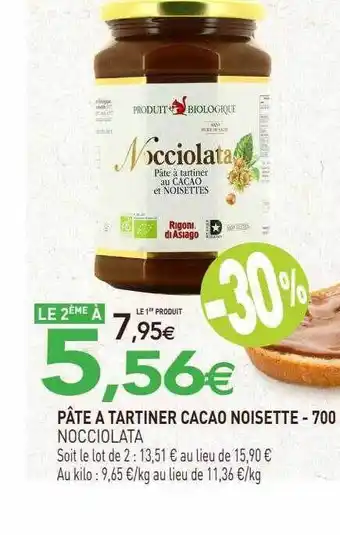 naturéO Pâte à tartiner cacao noisette nocciolata - 700 g offre