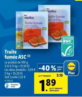 Lidl Truite Fumée Asc offre