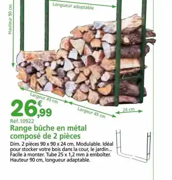 Range bûche en métal composé de 2 pièces