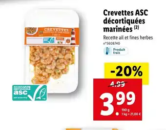 Lidl Crevettes ASC décortiquées Marinées offre