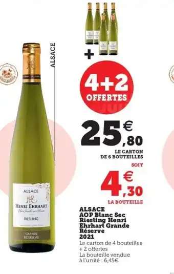 Super U Alsace Aop Blanc Sec Riesling Henri Ehrhart Grande Réserve 2021 offre