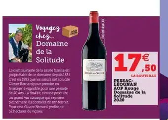 Super U Pessac Leognan Aop Rouge Domaine De La Solitude 2020 offre