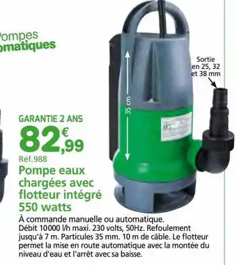 Provence Outillage Pompe eaux chargées avec flotteur intégré 550 watts offre