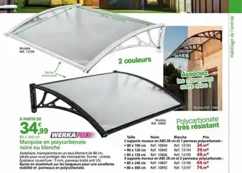 Provence Outillage Marquise en polycarbonate noire ou blanche werka pro offre