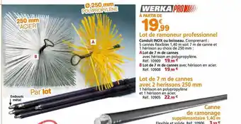 Provence Outillage Lot de ramoneur professionnel werka pro, lot de 7 m de cannes avec 2 herissons 250 mm, canne de ramonage supplémentaire 1,40 offre