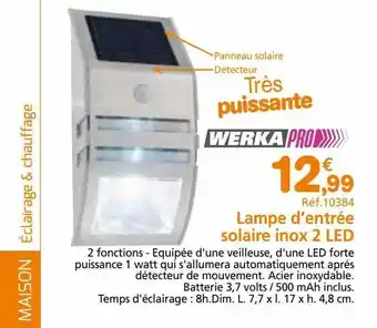 Provence Outillage Lampe d'entrée solaire inox 2 led werka pro offre