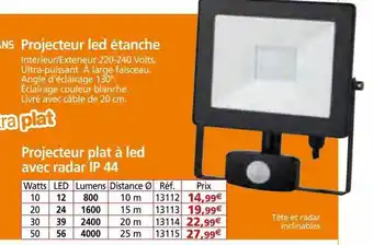 Provence Outillage Projecteur led étanche, projecteur plat à led avec radar ip 44 offre