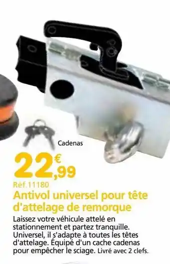 Provence Outillage Antivol universel pour tête d'attelage de remorque offre