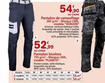 Provence Outillage Pantalon de camouflage, pantalon bicolore offre