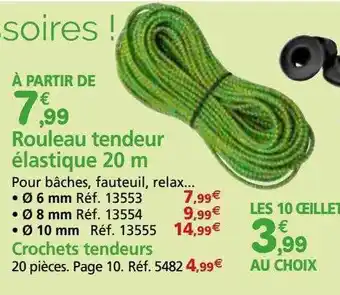 Provence Outillage Rouleau tendeur élastique 20 m, crochets tendeurs offre