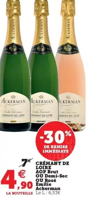 Super U Crémant De Koire AOP Brut Ou Demi-Sec Ou Rosé Emilie Ackerman offre