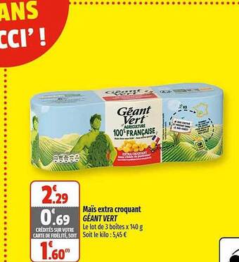 Coccimarket Maïs extra croquant géant vert offre