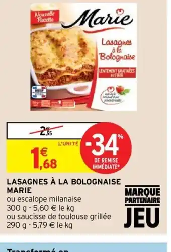 Intermarché Lasagnes à La Bolognaise Marie offre