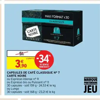 Intermarché Capsules de café Classique N7 Carte Noire offre
