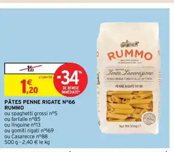 Intermarché Pâtes Penne Rigate N66 Rummo offre
