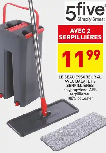 Stokomani Le seau essoreur 4l avec balai et 2 serpillières offre