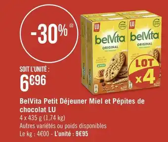 Géant Casino Lu belvita petit déjeuner miel et pépites de chocolat offre