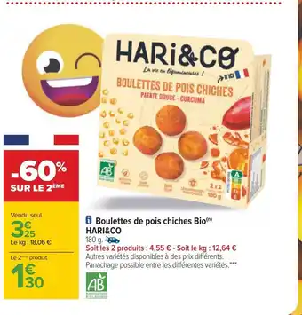 Carrefour Hari&co boulettes de pois chiches bio offre