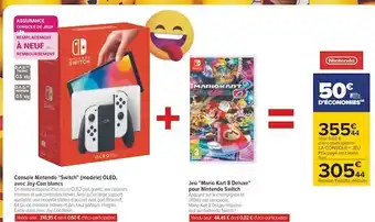 Carrefour Nintendo console nintendo "switch" (modèle) oled, avec joy-con blancs et jeu "mario kart 8 deluxe" pour nintendo switch offre