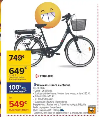 Carrefour Toplife vélo à assistance électrique offre