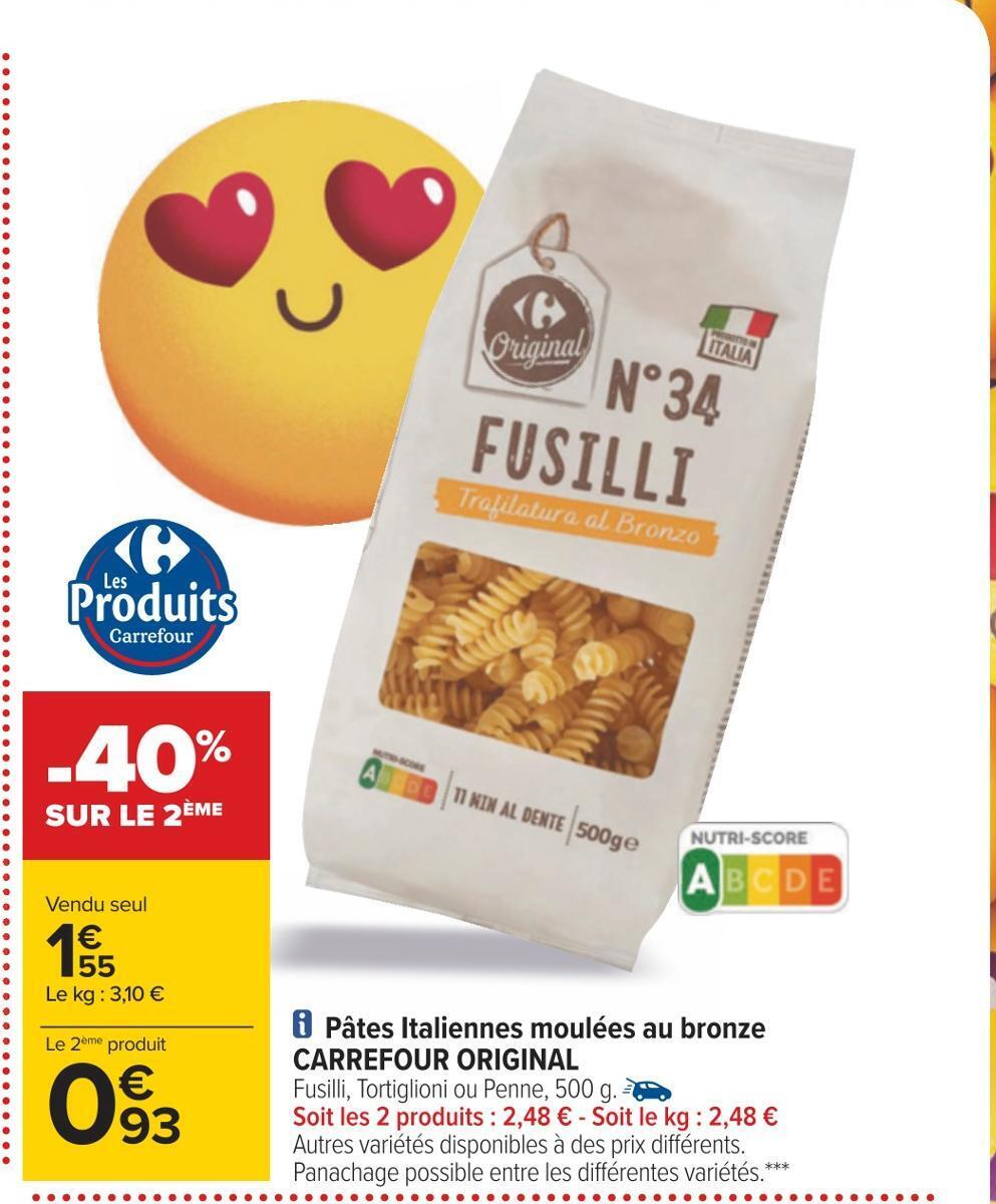 Promo Carrefour original pâtes italiennes moulées au bronze chez Carrefour