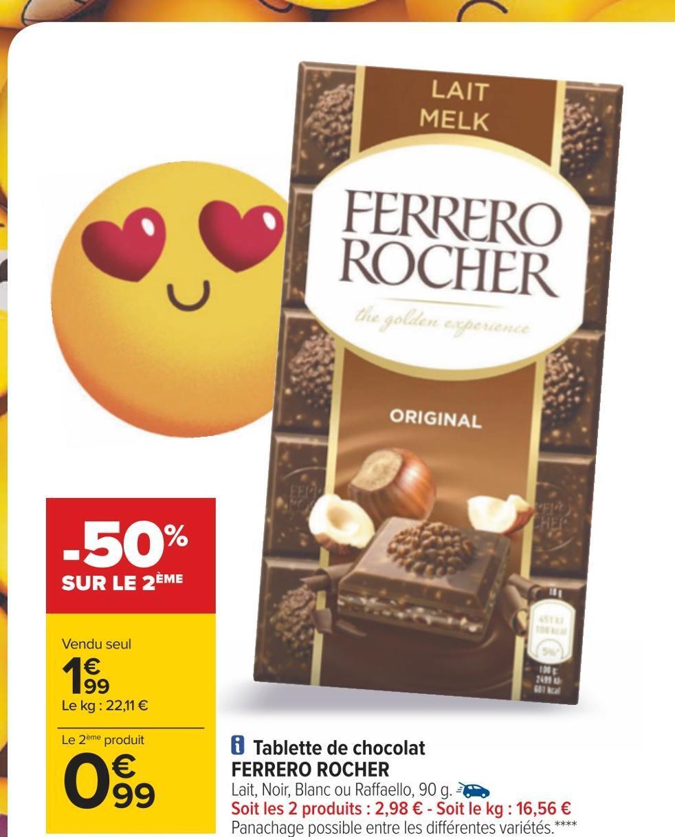 Promo Ferrero rocher tablette de chocolat chez Carrefour