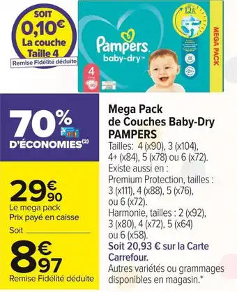 Carrefour Market Pampers mega pack de couches baby-dry offre