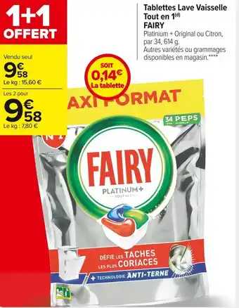 Carrefour Market Fairy tablettes lave vaisselle tout en 1 offre