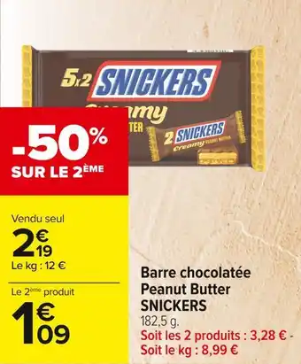 Carrefour Market Snickers barre chocolatée peanut butter offre