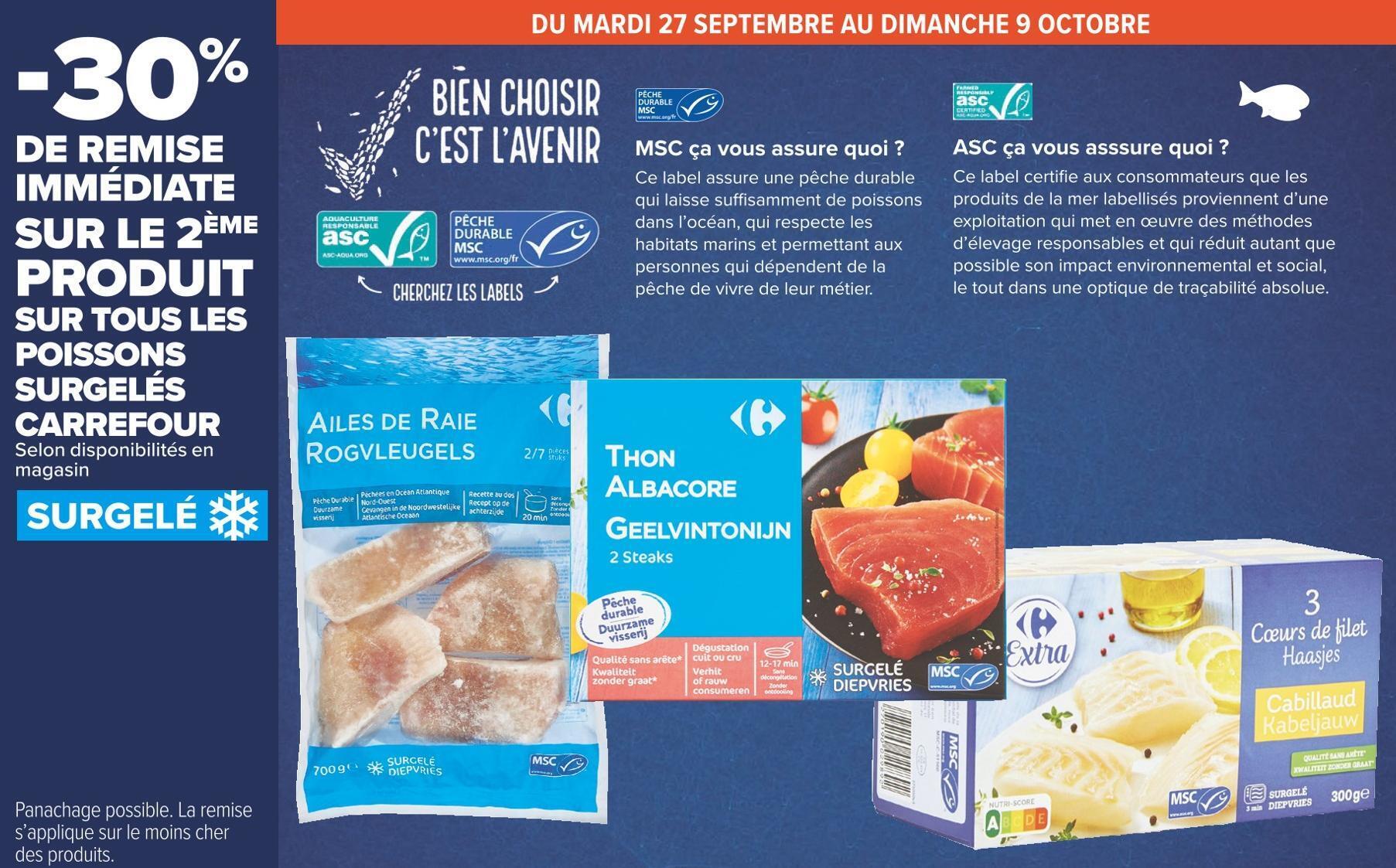 Promo Carrefour bon plan sur sur tous les poissons surgelés de la marque carrefour chez