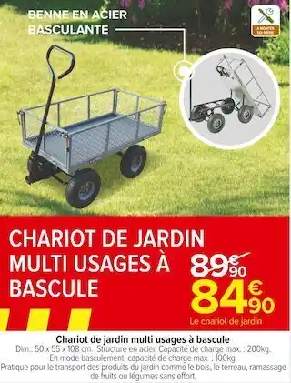 Chariot de jardin multi usages à bascule