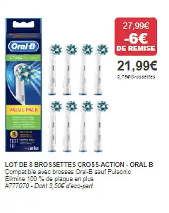 Costco Lot de 8 brossettes cross-action - oral b offre