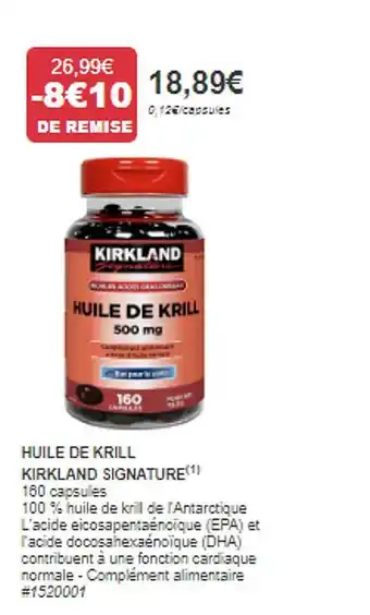 Costco Huile de krill kirkland signature offre