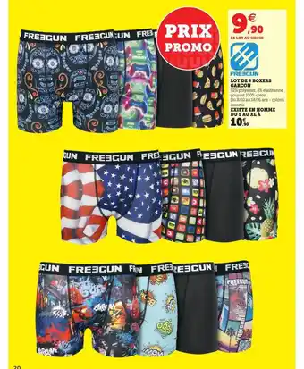 Hyper U Lot de 4 boxers garçon existe en homme freegun offre
