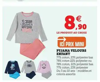 Hyper U Pyjama velours enfant offre