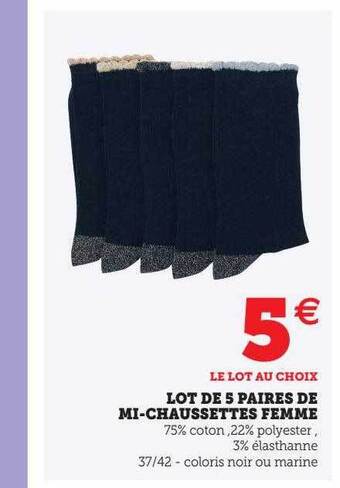 Lot de 5 paires de mi-chaussettes femme