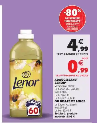Hyper U Adoucissant lenor ou billes de linge offre
