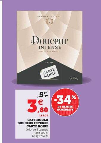 Hyper U Café moulu douceur intense carte noire offre