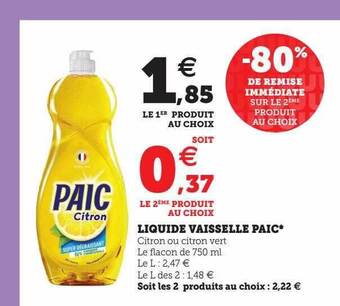 Hyper U Liquide vaisselle paic offre
