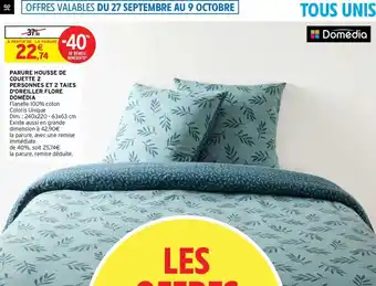 Intermarché Parure Housse De Couette 2 Personnes Et 2 Taies D'Oreiller Flore Domédia offre