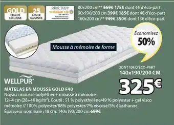 JYSK Matelas en mousse gold f40 wellpur offre